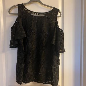 Large, black lace, short sleeve, cold shoulder blouse (like new)